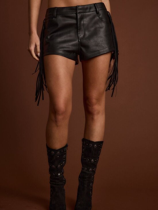 12th Tribe Pants - 12th Tribe Steele Black Vegan Leather Fringe Shorts Size MM PRE-ORDER MID JULY 2